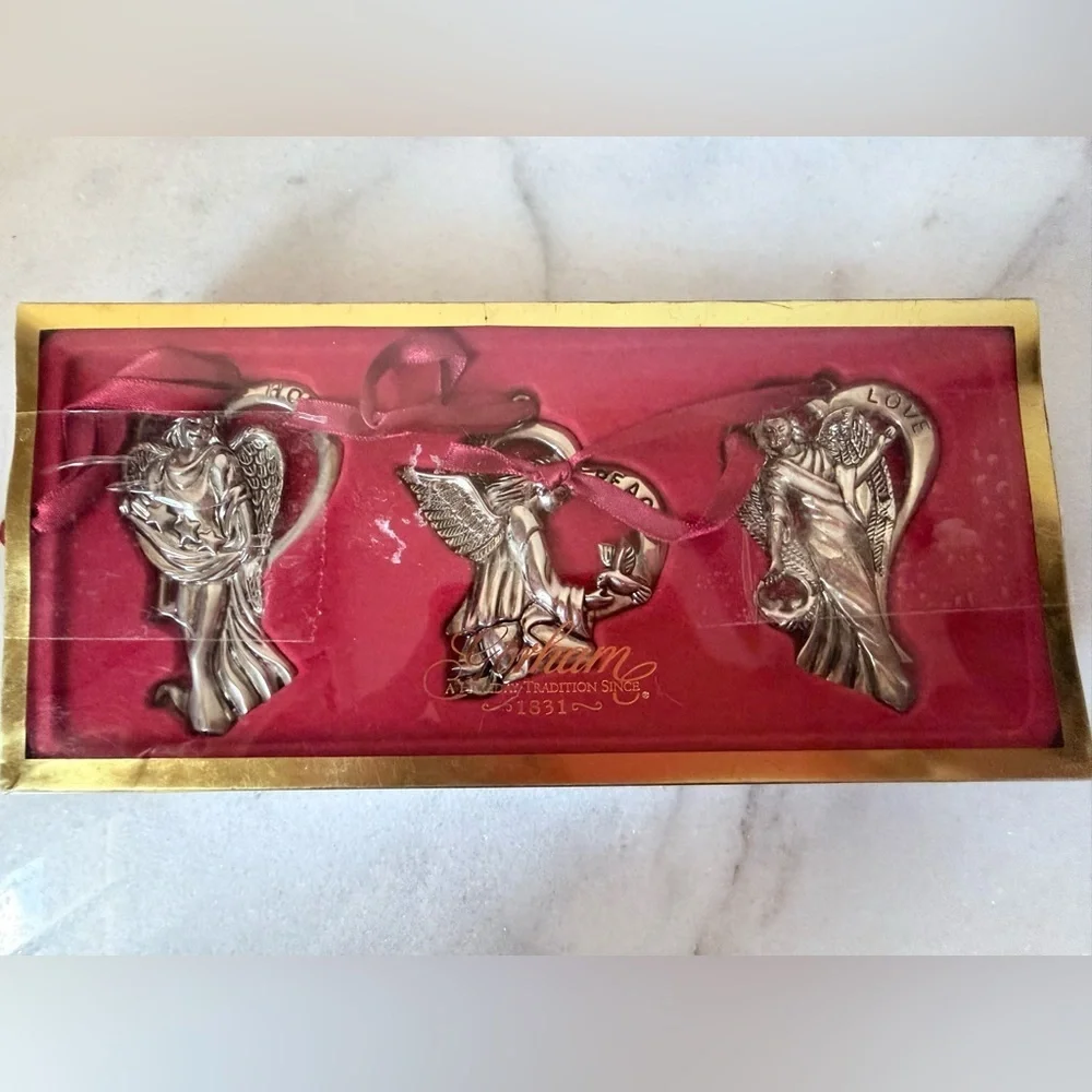 set of three Gorham silver-plated angel Christmas ornaments